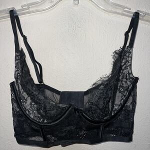 Victoria's Secret Lace Unlined Long Line Demi Bra 32D Very Sexy Black